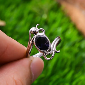 92.5 argent Sterling 3 grammes bague naturelle Iolite à facettes forme ovale pierre précieuse mignon Style religieux femmes bijoux cadeau haut - Product Image 3