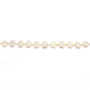 Rainbow Moonstone Oval Shape <b>Silver</b> Bezel Gold Plated Center Drilled 11 <b>Beads</b> Strand - Product Image 3