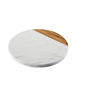 Planche à découper en marbre et en bois de forme ronde en pierre blanche de qualité supérieure planche à découper en bois et en marbre antiques - Product Image 1