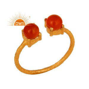 Conjunto de puntas de cornalina roja, anillo de plata de ley chapado en oro de 18 quilates, anillo ajustable de diseñador, proveedor de joyas, Colección clásica - Product Image 1
