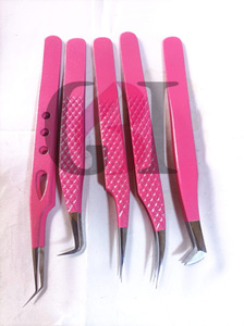 Pince à épiler professionnelle en acier inoxydable pour extension de cils nouveau revêtement en poudre rose pointe argentée Instrument de beauté Style différent - Product Image 2