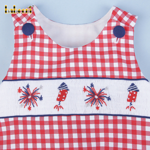 Babeeni Combinaisons de luxe pour bébés garçons en Spandex/Coton, motif feux d'artifice de l'Indépendance, smockées, ignifuges, pour l'été, OEM ODM Personnalisé - Product Image 4