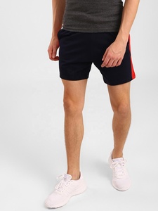 Shorts pour hommes, couleur marine et rouge, avec bande latérale, cordon de serrage à la taille, décontractés, athlétiques, pour l'entraînement - Product Image 3