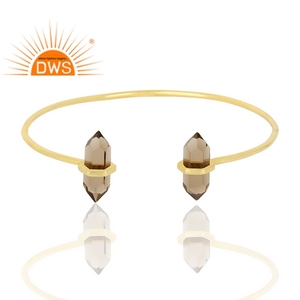 Best Selling Yellow Gold Plated <b>Silver</b> 925 <b>Cuff</b> Bangle Smoky Topaz Gemstone Bangle Jewelry Wholesale Classic Collection - Product Image 2