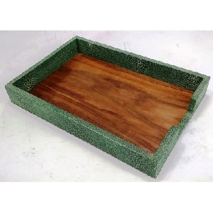 A4 Shape 0.343x0.235x0.045 Faux Shagreen Tray with Veneer Edges <b>Tampered</b> Serving Design Model Number 015 - Product Image 5