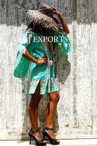 Littoral femmes à la mode Floral brodé sans bretelles Bikini couverture Mini robe qualité supérieure rayonne courte tunique dentelle lavable - Product Image 3