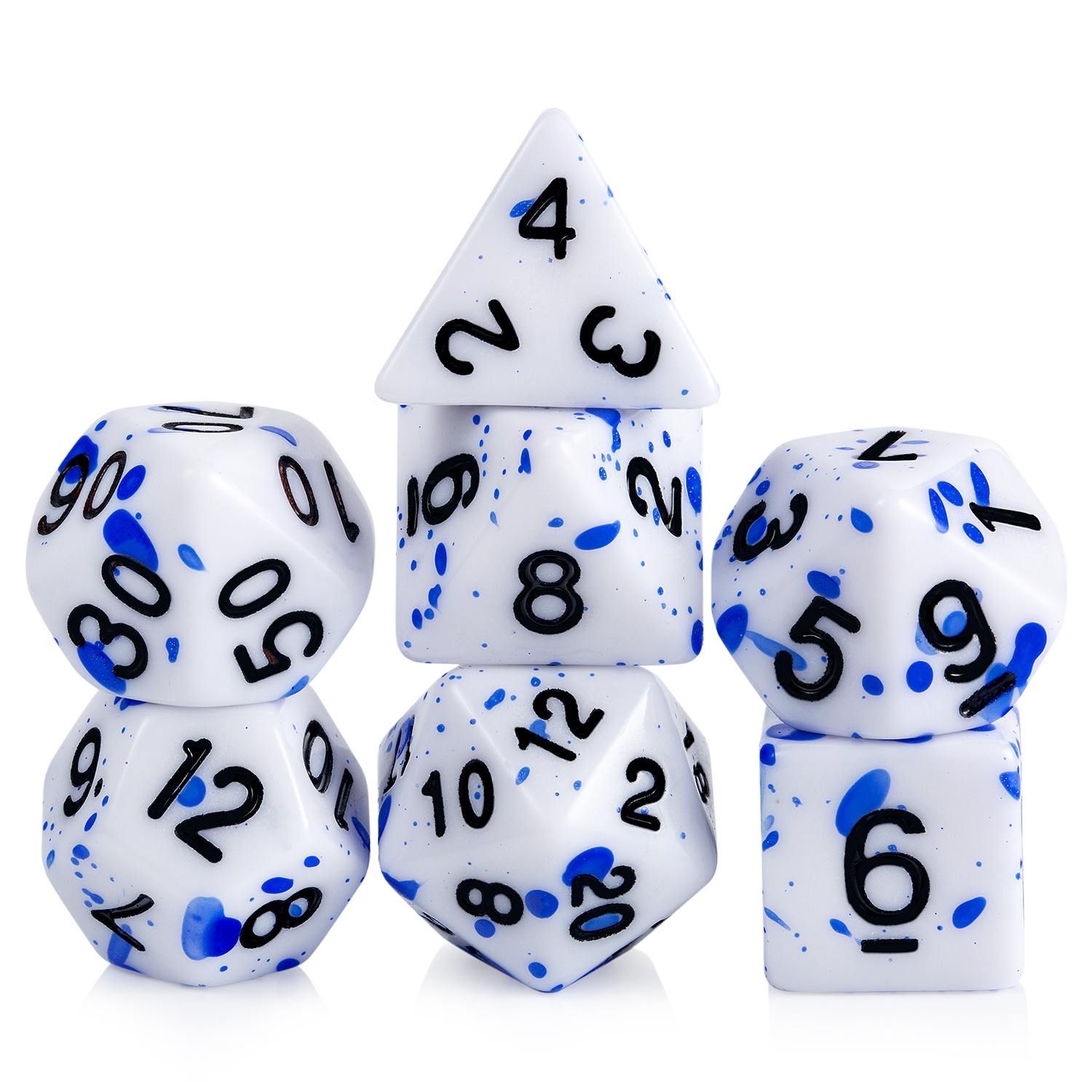 Оптовая продажа, D4 D6 D8 D10 D12 D20 D % кости для брызг крови, многогранные 7-Die игральные кости dnd для ролевых игр, синие кости