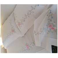 Drap plat brodé 100% coton de haute qualité, ensemble de draps de lit, taies d'oreiller brodées blanches pour la maison, l'hôtel et le mariage