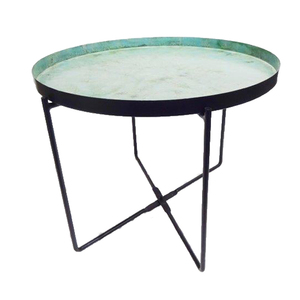Table basse ronde de couleur marron, 4 pieds, design en marbre, design ancien et unique, table basse tendance - Product Image 4