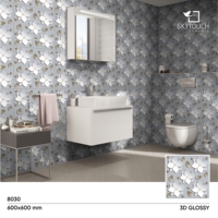 Carrelage en porcelaine mosaïque artistique motif floral blanc classique 600x600mm pour projets hôteliers et spa, idéal pour la décoration de sols