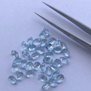หินบุษราคัมสีฟ้าท้องฟ้าธรรมชาติขนาด5มม. 7มม. เพชรพลอยทรงรีเจียระไนทรงไข่อัญมณีหลวมสำหรับทำเครื่องประดับอัญมณีกึ่งมีค่าจริง - Product Image 1