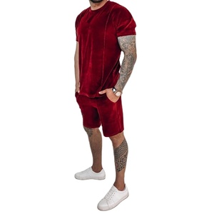 Uniforme de jogging pour hommes, survêtement OEM de qualité supérieure, en velours, manches courtes, vente en gros, 2 pièces - Product Image 3