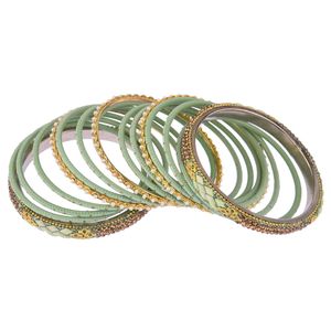 ชุดกำไลข้อมืออินเดีย ประดับคริสตัล CZ และลูกปัดมุกเทียม กำไลโลหะสำหรับผู้หญิง สีเขียวมิ้นท์ - Product Image 6