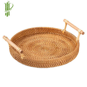 Plateau à fruits en rotin vietnamien 2025 avec paniers décoratifs ronds, plateau de rangement avec poignée - Product Image 2