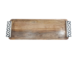 Plateau en bois d'acacia avec incrustation de nacre, style arabe, cadeau de Ramadan et de l'Aïd, pot en acrylique, taille personnalisée, certifié EPCH, plateau de service - Product Image 4