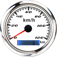 Meteran Motor 85mm Universal Analog Pengukur Kecepatan Elektrik Mobil Odometer Rentang 0~220KMH Lampu Latar MERAH Pelat Putih