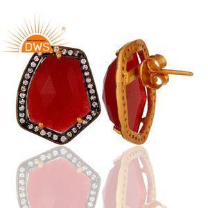Fashion Brass 18k Gold Plated Earrings Manufacturer <b>Red</b> Aventurine Zircon Fancy Stud Earrings Jewelry Classic Collection - Product Image 2