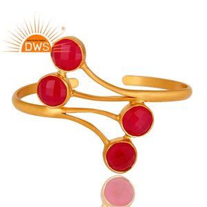 Bracelet en laiton plaqué or à la mode, fournisseur de bracelets, bracelet en chalcédoine rose multi-gemmes, bijoux, collection classique - Product Image 2