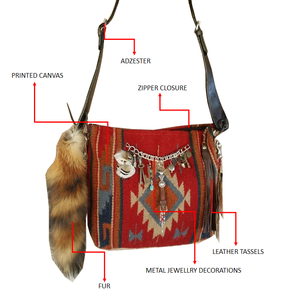 KAMARVY High Fashion Ethnic Boho Women's Handbag <b>Frame</b> Unique Assorted Color <b>Canvas</b> Leather Tassels Chains Zipper Evening Beach - Product Image 2