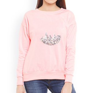 เสื้อสเวตเตอร์แบบสวมหัวปักลายเรียงตามลำดับสีชมพูสำหรับผู้หญิงเสื้อแขนยาวระบายอากาศได้ดี - Product Image 1