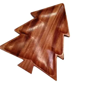 Élégant plateau de service en bois d'acacia noyer manguier plateau cadeau en bois divertissant de vacances pour le service d'arbre de Noël - Product Image 1