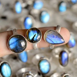 Wholesale Handmade Natural Stone Gold Ring D-Shape <b>Blue</b> Fire Labradorite Silver <b>Overlay</b> Gemstone Plating for Engagement Gift - Product Image 4