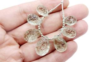 ลูกปัดแกะสลักรูปดอกไม้สีเขียวธรรมชาติ 7 ชิ้น คุณภาพเกรด AAA+ สำหรับทำเครื่องประดับ - Product Image 2