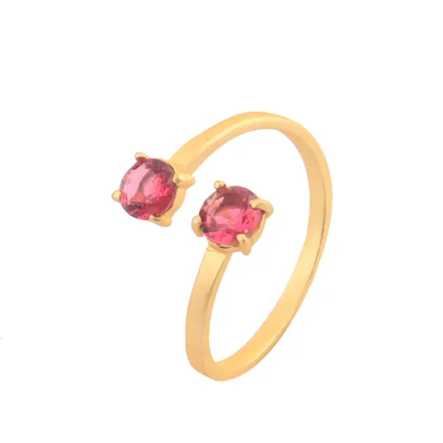 Vendite dirette della fabbrica finitura opaca anello placcato oro opaco 5mm diamante tondo taglio rosso rubino quarzo set di anelli regolabili da donna