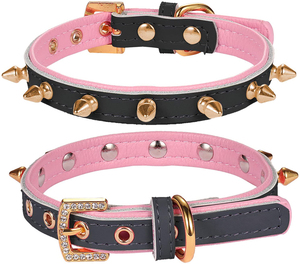 Wholesale Custom Pink Solid Vegan Real Genuine Leather Cat Collar and Pet Lead Collar with Leash Set