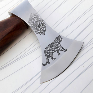 Custom Handmade Damascus Steel Axe Viking Style Hatchet with <b>Engraved</b> Design Outdoor Camping Wood Cutting <b>Tool</b> with Wood Handle - Product Image 2