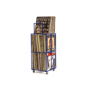 2 Levels Vinyl Record Storage Album Stand Crate Cart with 4 Wheels