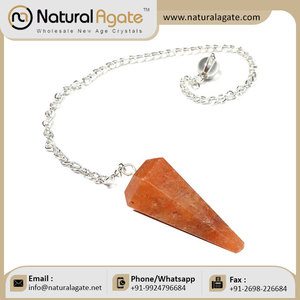 Vente en gros de chakra pendule guérison pierre de cristal Aventurine de pêche 6 facettes avec chaîne en argent pendules approvisionnement en vrac - Product Image 3