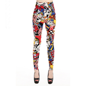 Leggings pour femmes à imprimé de bande dessinée, longueur intégrale, taille élastique, extensibles, tricotés en spandex et polyester, décontractés, toutes saisons - Product Image 3