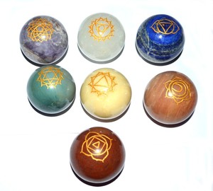 Get Online Engraved Chakra Symbol Ball Set : Engraved Chakra Symbol Ball Set for Sale - Product Image 1