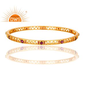 <b>Red</b> Zircon Bangle Fashion Jewelry Wholesale Yellow Gold Plated Designer Brass Sleek Bangle Manufacturer - Product Image 2