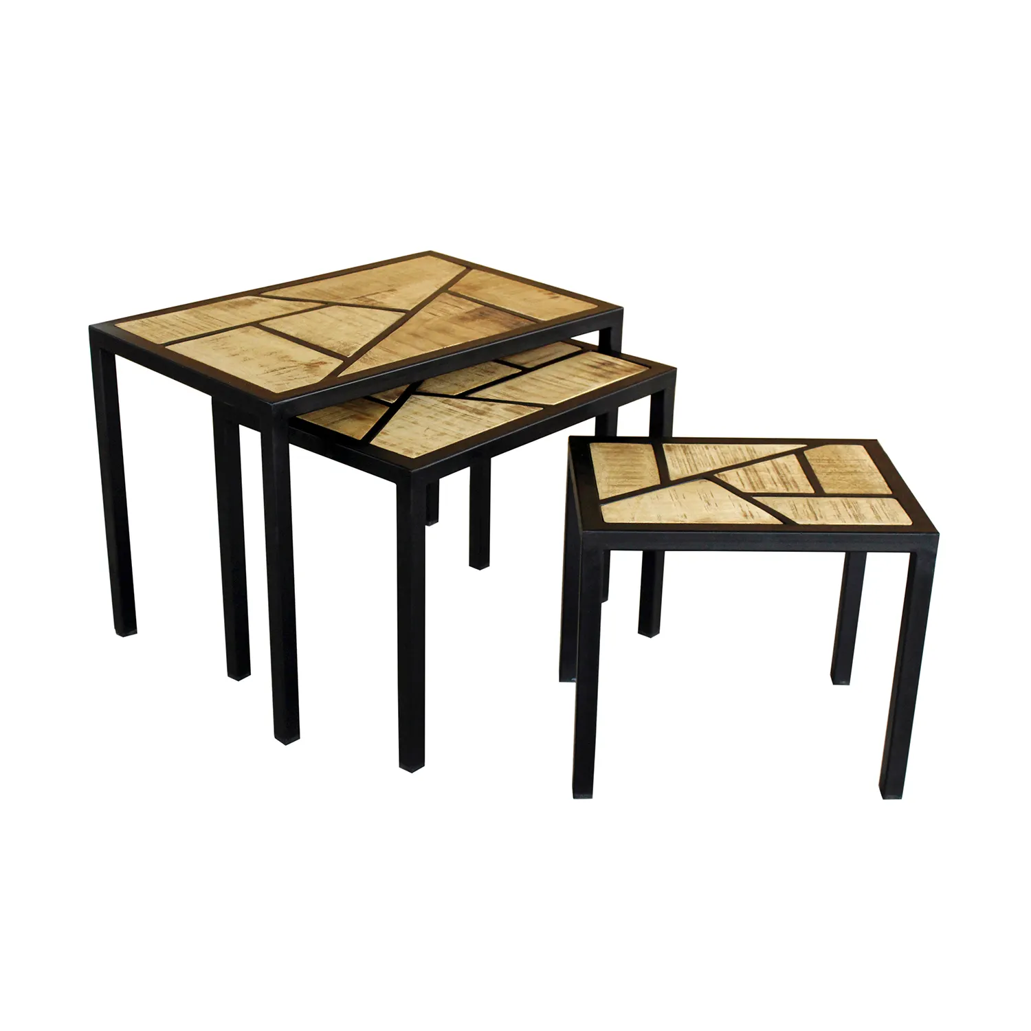 망고 나무 금속 중첩 테이블 새로운 디자인 산업 금속 나무 둥지 테이블 홈 새로운 세트 세 사이드 테이블