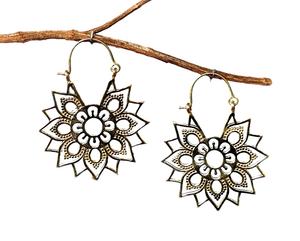 Pendientes de aro de latón con diseño de flor para mujer, aretes, aros, Estilo Vintage, Tribal - Product Image 2