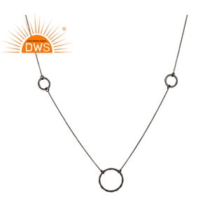 Collar de cadena de Plata de Ley 925 con forma de círculo martillado, joyería hecha a mano - Product Image 1