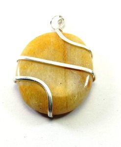 Colgante de alta calidad, colgante ovalado de jaspe amarillo, piedra curativa, fabricación de joyas ovaladas, alambre de cristal, mayorista de piedras preciosas envueltas - Product Image 1