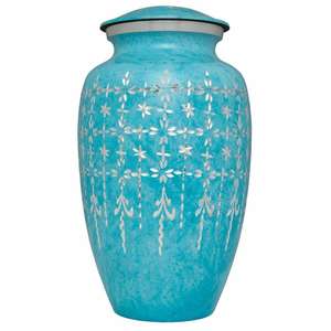 Urna de Metal con grabado de flor azul para cenizas, urna de cremación para adultos, estilo americano/europeo - Product Image 3