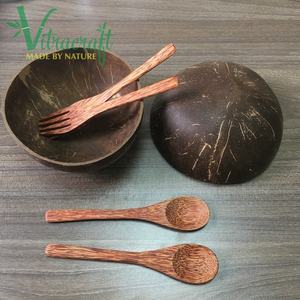 Ensemble de bol élégant et naturel en coquille de noix de coco, bol à salade, cuillère et fourchette, produits 100% naturels sûrs à utiliser - Product Image 1