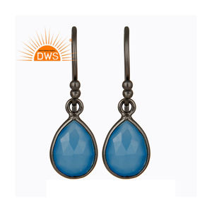 Pendientes de plata de ley con gema de Calcedonia azul Natural, joyería colgante para mujeres - Product Image 3