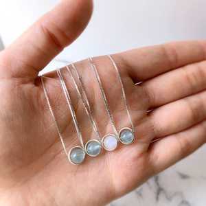 Wholesale 18\" <b>Long</b> Handmade <b>Necklace</b> with Natural Aquamarine Gemstone Beads Smooth Round Shape 92.5 Sterling <b>Silver</b> Link <b>Chain</b> - Product Image 5