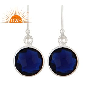 เงาธรรมชาติรอบรูปร่างสีฟ้าคอรันดัมพลอยเงินสเตอร์ลิงต่างหูเครื่องประดับผู้หญิงผู้จัดจำหน่าย - Product Image 1