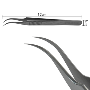แหนบปลายโค้งแข็งแรงทำจากสเตนเลสสตีล,แหนบโค้งแข็งแรงพร้อมที่จับนิ้วดีไซน์เป็นฉลากส่วนตัวสำหรับต่อขนตา - Product Image 5