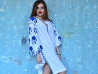 Mini robe brodée de style grec, tenue traditionnelle orientale à la mode avec Roses bleues, tunique pour femme, prix spécial, été 2020