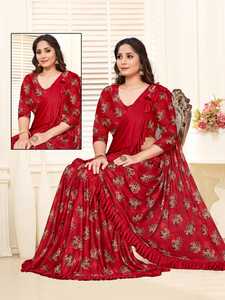 Bollywood Designer Ready to Wear Lyra Fabric Sari Work Flower Broche Party Wear Impresión digital Colorful Saree con Indian Bl ApparelGarment - Product Image 2