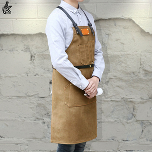 Custom LOGO Cafe Workwear Sling <b>Apron</b> Fashion <b>Denim</b> Canvas Leather <b>Apron</b> - Product Image 2