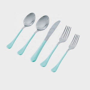 Ensemble de couverts royaux réutilisables en acier inoxydable motif feuille émail bleu ciel ensemble de couverts plaqués argent à poignée d'extrémité - Product Image 3