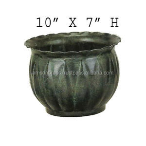 Macetas y macetas redondas de hierro y Metal con acabados antiguos hechos a mano de buena calidad, maceta de Metal de estilo único - Product Image 1